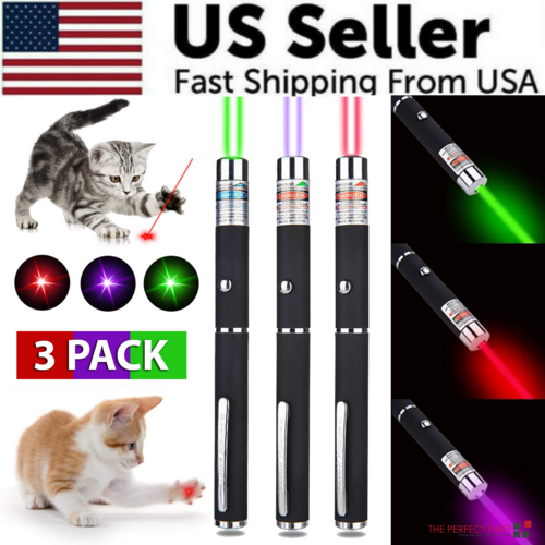 3 Packs Laser Pointer Pen Green Blue Red Light Visible Beam